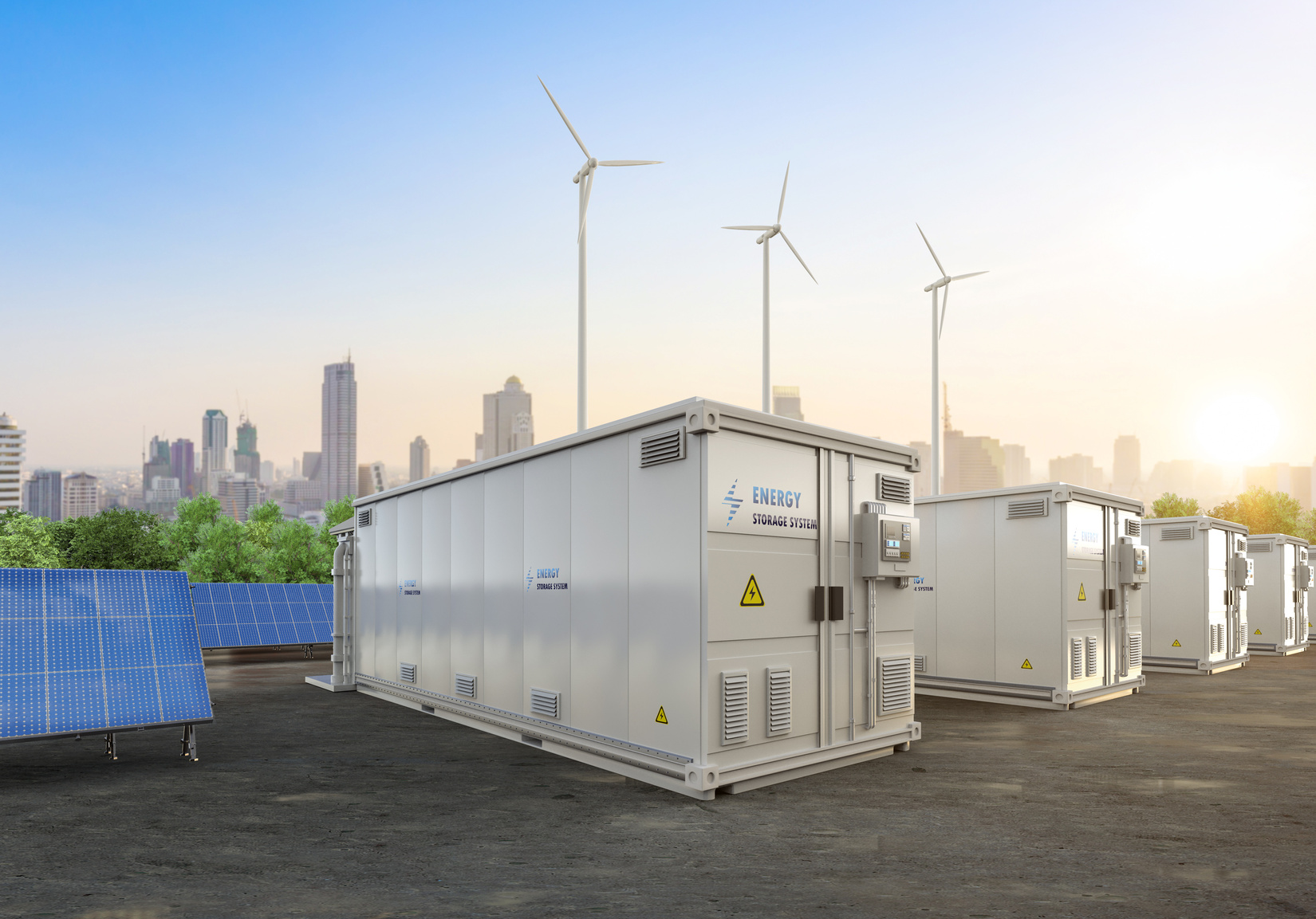 Amount of energy storage systems or battery container units with